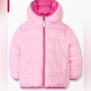 Hanna Andersson Colorblock Reversible Puffer in Deep Blue Sea/Fiji Pink/Poppy 12